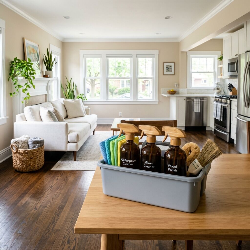 Eco-friendly professional cleaning supplies in an Effingham County home